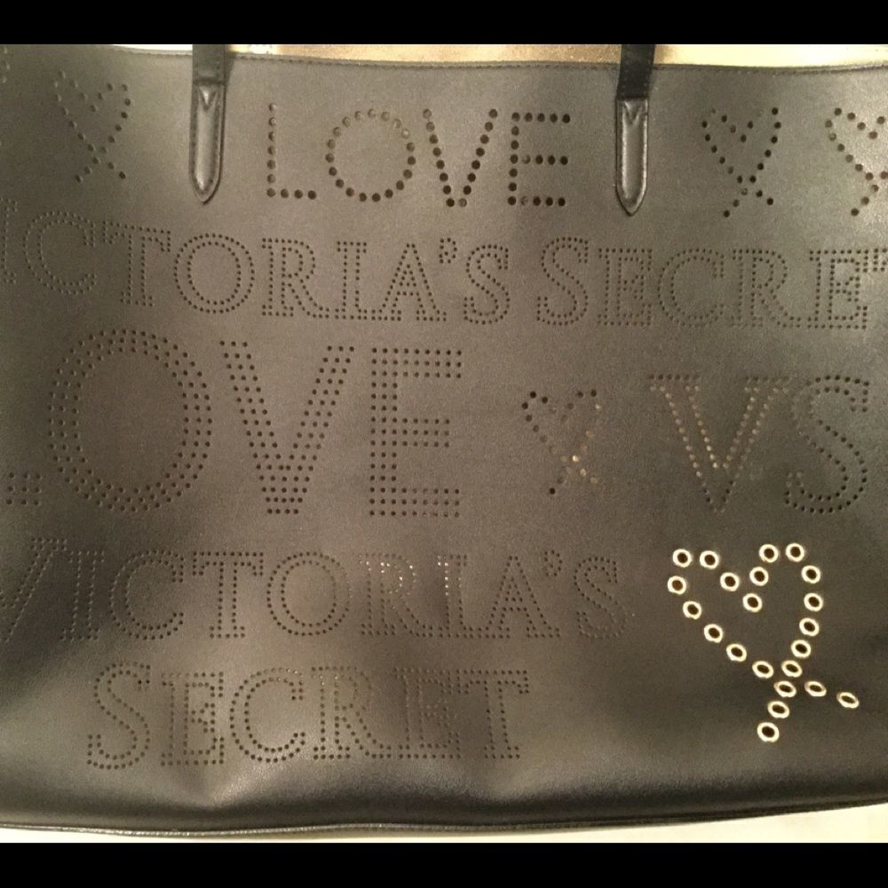 Victoria’s Secret LOVE Perforated Tote Black/Gold - Picture 10 of 11